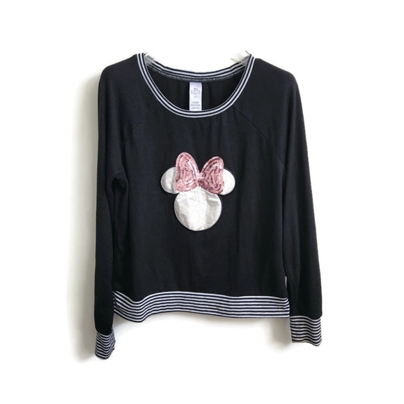 Disney Sweaters - Disney Minnie Mouse sweater black white pink sequins sz S